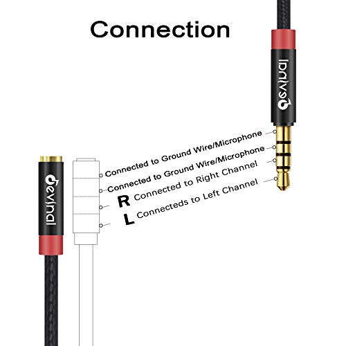 3.5mm TRRS Headphone Extension Cable, 1/8" inch Female 4-Pole to Male Extension Cord, Mini-Jack Aux Stereo Audio Connector 10Ft/3M (2 Pack) - size: 10 Ft