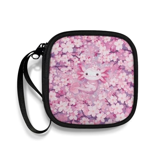 Earbud Case Axolotl Cherry Blossom Pink Earphone Carrying Case Cell Phone Accessories Storage Bag with Handle for Earphone,Flash Drive,Charging Cable, Key Wall Charger - color: Axolotl Cherry Blossom Pink