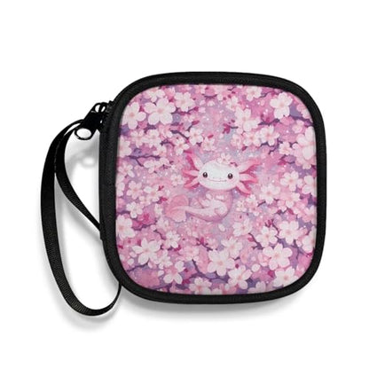 Earbud Case Axolotl Cherry Blossom Pink Earphone Carrying Case Cell Phone Accessories Storage Bag with Handle for Earphone,Flash Drive,Charging Cable, Key Wall Charger - color: Axolotl Cherry Blossom Pink