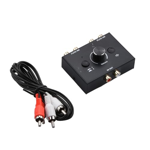 2 in 1 Out 2 Port RCA Stereo Audio Switch, Bi-Directional Audio Switcher, Speaker Switch, No External Power Required