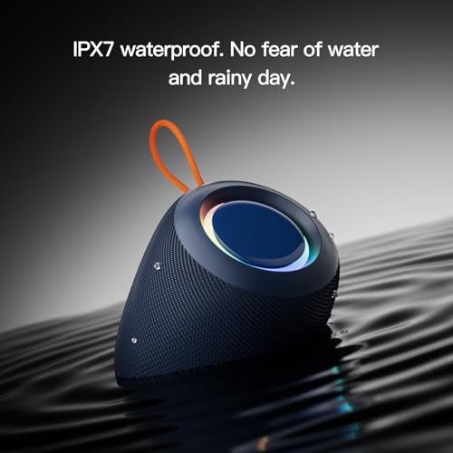 Portable Bluetooth Speaker Wireless, IP67 Waterproof Shower Speaker with HD Sound Colorful Lights TWS Pairing for Home, Party, Outdoor, Travel, Beach and Bathroom