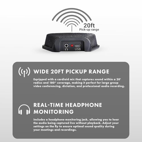 Movo MC1000 Conference USB Microphone for Computer Desktop and Laptop with 180° / 20' Long Pick up Range Compatible with Windows and Mac for Dictation, Recording, YouTube, Conference Call, Skype
