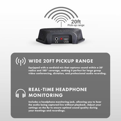 Movo MC1000 Conference USB Microphone for Computer Desktop and Laptop with 180° / 20' Long Pick up Range Compatible with Windows and Mac for Dictation, Recording, YouTube, Conference Call, Skype