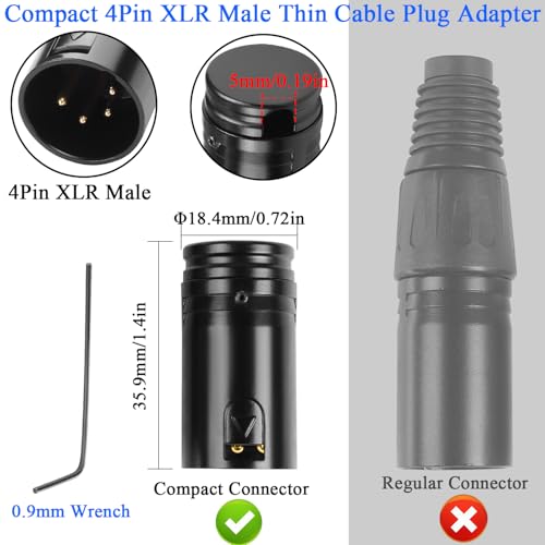 QIANRENON Compact 4Pin XLR Solder Adapter Adjustable 90° Angle 4Pin XLR Male Thin Cable Microphone Connector Gold Plated 4 Pole x-LR Audio Plug, for DIY Restoration XLR4, with 0.9mm Wrench