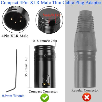 QIANRENON Compact 4Pin XLR Solder Adapter Adjustable 90° Angle 4Pin XLR Male Thin Cable Microphone Connector Gold Plated 4 Pole x-LR Audio Plug, for DIY Restoration XLR4, with 0.9mm Wrench