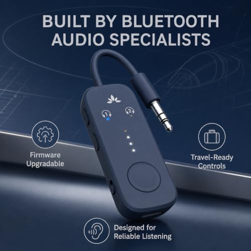 Avantree Relay - Airplane Bluetooth Adapter for 2 AirPods or Headphones | Qualcomm aptX Adaptive, 25H Battery, Firmware Upgrades, Volume Controls, 3.5mm AUX Audio Transmitter for Flight Travel & Gym - color: 3-Midnight Blue
