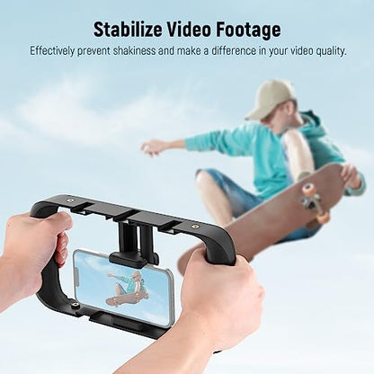NEEWER Smartphone Video Rig, Phone Video Stabilizer Grip Vlogging Cage with Cold Shoe Tripod Mount, Phone Rig for Videomaker Film Maker Video grapher Compatible with iPhone Samsung and More, A104 | Cold Shoe, 1/4 Inch Thread, Video Recording Film Rig, Com