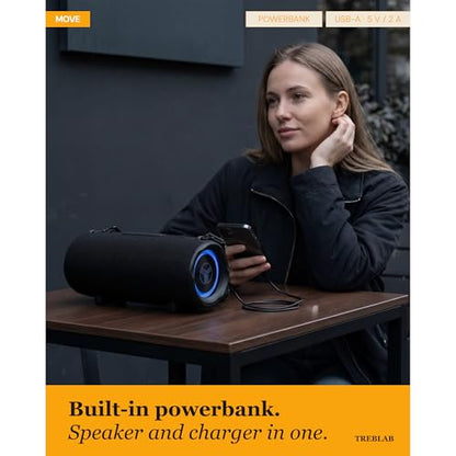 TREBLAB HD-Max Loud Portable Wireless Bluetooth Speaker, 60W IPX7 20H | RGB Power bank Outdoor Speaker, TWS Stereo Pairing, Carry Strap & Deep Bass for Backyard Parties, USB-C Charging - color: Black