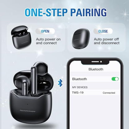 True Wireless Earbuds Bluetooth 5.3 with Microphone for Working Out Noise Canceling Blue Tooth Ear Buds Deep Bass TWS Wireless Earphones with Charging Case in Ear Headphone for iPhone Android Black - color: Black