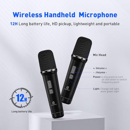 ZOWEETEK 60W Voice Amplifier with 2 Wireless Microphones | PA System, Karaoke Machine, Portable Speaker, Support TF/USB/Aux/Guitar, Rechargeable, for Speech/Class/Karaoke