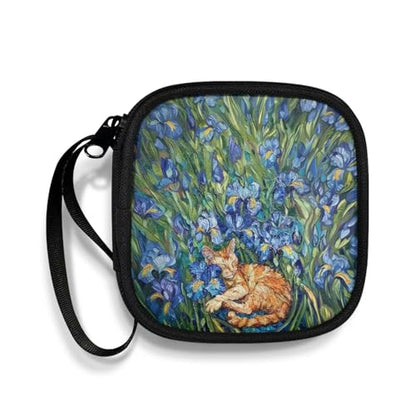 Blue Flower and Cat Portable Wireless Headphone Case, Earphone Storage Bag Carrying Case, Earbud Holder with Handle Headphone Bag Travel - color: Blue Flower And Cat