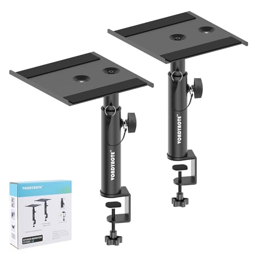 Vondynote Studio Monitor Stands Desk Clamp Speaker Stands Against The Wall | Set of 2, Adjustable Height 9"-14", Desktop Speaker Stands against the Wall, Desk Clamp Mount
