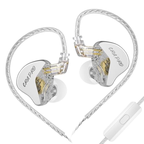 CCA CRA PRO in Ear Monitor Headphones, Ultra-Thin DLC Diaphragm Dynamic Driver Gaming Earbuds, Clear Sound & Deep Bass, IEMS for Singer Musicians Drummers DJ - color: Crystal, style: With Mic