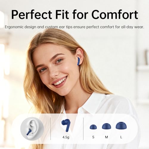 xinwld Adaptive Hybrid Active Noise Canceling 2026 Wireless Earbuds, 6 Mics ENC Clear Call Ear Buds, Hi-Res Audio Deep Bass Bluetooth 5.4 Headphones, 40H Playtime, Wireless Charging, LED, USB-C, Blue - color: Deep Blue