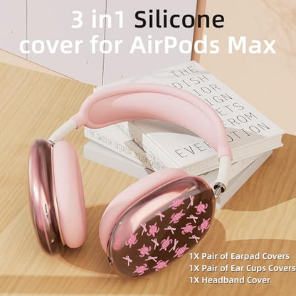 Cute Pink Bow Turtle Clear Case for Airpods Max Headphones Kawaii Sea Print Soft TPU Ear Cups Cover Anti-Scratch Silicone Ear Pad Protective Case Girl Headband Cover for Apple Airpods Max - color: Bow turtle 09