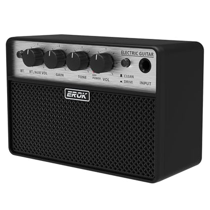 EROK BA-10E Mini Electric Guitar Amp, 10W Portable Practice Amplifier | Bluetooth 5.1, Clean/Drive modes, headphone/AUX input, 3000mAh battery for home and portable practice
