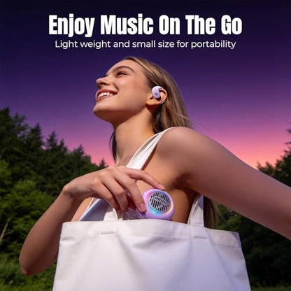 Xmenha Purple Kids Wireless Open Ear Over the Ear Earbuds for Kids Ear Buds Air Bone Conduction Headphones Bluetooth Headset Small Mini Portable Bluetooth Speaker