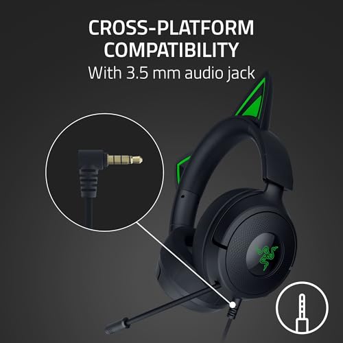 Razer Kraken Kitty V3 X Wired Gaming Headset, Kitty Ears, Black | HyperClear Cardioid Mic, 40 mm Drivers, 7.1 Surround Sound, Comfy Ear Cushions, Cross-Platform via 3.5mm PC, PS5, Xbox - color: Black