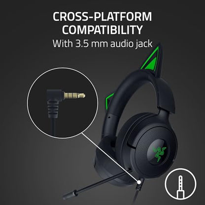 Razer Kraken Kitty V3 X Wired Gaming Headset, Kitty Ears, Black | HyperClear Cardioid Mic, 40 mm Drivers, 7.1 Surround Sound, Comfy Ear Cushions, Cross-Platform via 3.5mm PC, PS5, Xbox - color: Black