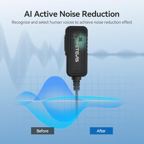Retevis AI Active Noise Cancellation Walkie Talkie Earpiece, Rechargeable | for RT22/RT21/RT68, Compatible with Pxton, Baofeng, Kenwood Walkie Talkie, Walkie Talkie Earpiece with Mic, Concerts(1 Pack) - style: Noise Reduction and 300mAh battery