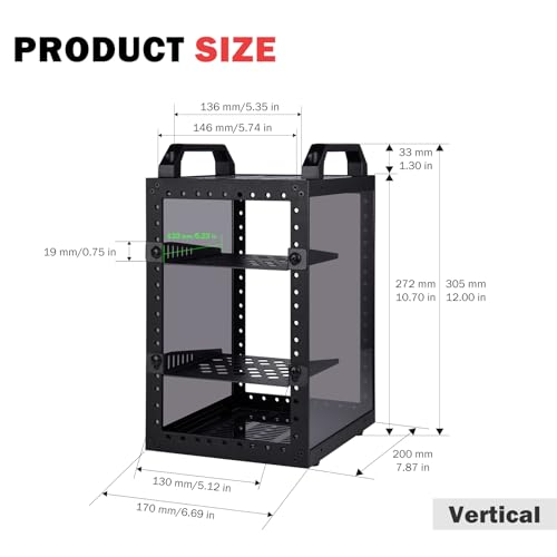 GeeekPi DeskPi RackMate TT Mini Server Rack for Mini PC, Network, Servers, Audio, and Video Equipment, 10 inch 3U/ 7 inch 5U Network Rack, 7.87 inch Depth - color: Black