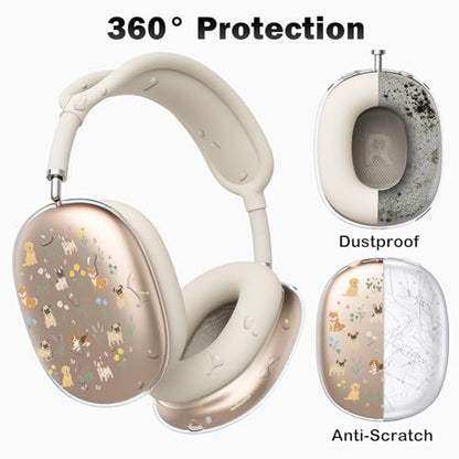 for AirPods Max Headphones Dog Flower Ear Covers for AirPods Max 2 | Cute Clear Ear Cups Cover | Beige Silicone Ear Pad Case Headband Cover for Apple AirPods Max 2/1 (2026/2024/2020) - color: Dog Flower/Beige
