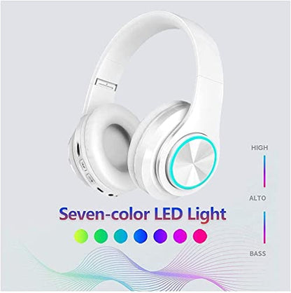 Over Ear Kids Bluetooth Headphones, Colorful LED Lights Headphones with Built-in Mic, Wired & Wireless Lightweight Foldable HiFi Stereo Headset for Gift, Tablet, Adult, Game(White) | Colorful LED Bluetooth Over-Ear Headphones White, HiFi Stereo with Mic,