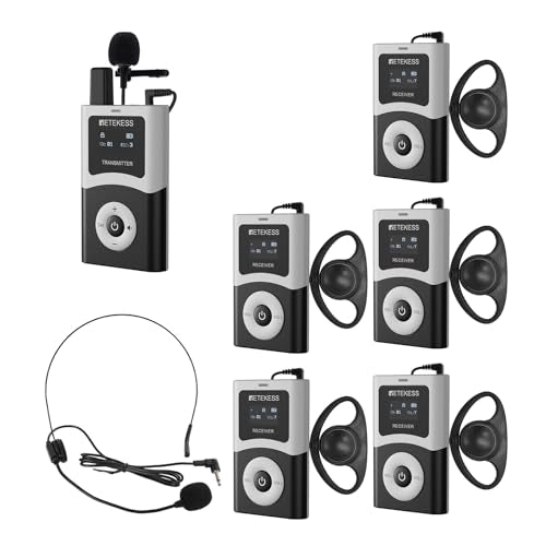 Retekess T130U (4nd Gen T130) Tour Guide System,Tour Guide Headset(1TX 5RX) | for Church, School, 200M, 40H, U-Band, Clear Sound Quality, Wireless Connection, One-Key Operation - style: 1-5