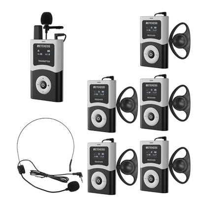 Retekess T130U (4nd Gen T130) Tour Guide System,Tour Guide Headset(1TX 5RX) | for Church, School, 200M, 40H, U-Band, Clear Sound Quality, Wireless Connection, One-Key Operation - style: 1-5