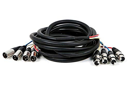 Monoprice 4-Channel XLR Male to XLR Female Snake Cable Cord - 3 Feet- Black/Silver with Metal Connector Housings Plastic and Rubber Cable Boots - size: 3 Feet