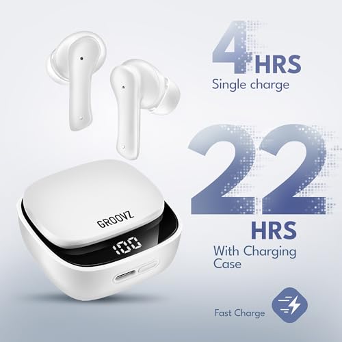Groovz True Wireless Earbuds with Charging Case - Designed and Engineered in The USA - IPx4 Water Resistant Bluetooth Earbuds Compatible with Apple and Android - 27Hrs Battery Life - White - color: White