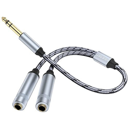 JOLGOO 1/4 Splitter Adapter Cable 12 inches, 6.35mm Stereo Plug Male to Dual 6.35mm Jack Female Y Splitter Cable, 30cm / 12 inches - style: 1/4 Splitter Male to dual Female