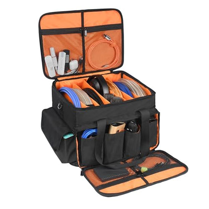 Multi-Pocket DJ Equipment Bag, Black Storage Messenger Bag with Mesh Compartments, Adjustable Strap for Events and Travel