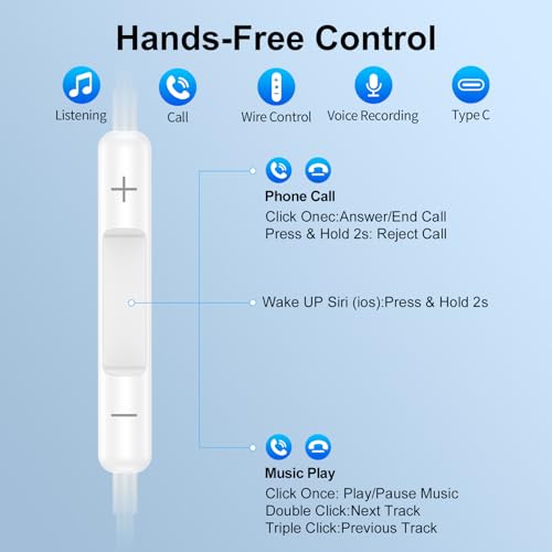 USB C Wired Headphone for iPhone 18 Pro Max/18 Pro/Duo/17 Pro Max/17 Pro/17