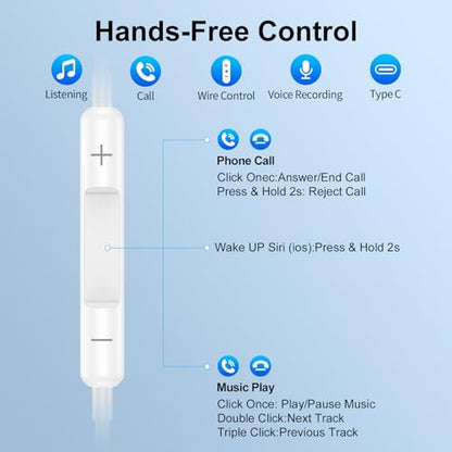 USB C Wired Headphone for iPhone 18 Pro Max/18 Pro/Duo/17 Pro Max/17 Pro/17