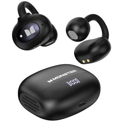 Monster Open-Ear AC339 Earbuds, Bluetooth 6.0 Headphones Stereo Sound, Clip-on Wireless Earbuds 40 Hours Playback,Touch Control, IPX6 Waterproof,Black