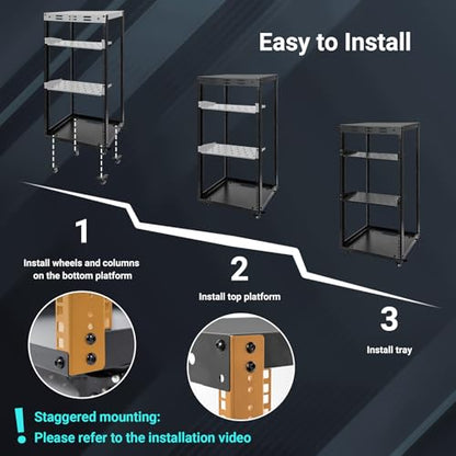 20U Server Rack w/ 2 Racks, Versatile Open Frame IT Rack | Wall-Mount AV Rack w/ Top & Bottom Panels, Hook and Loop Straps for 19" Stereo/Data/IT/Computer Equipment - size: 20U