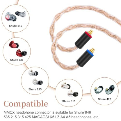 SE315 Earbuds Cable Replacement MMCX Audio Exchange Cord Compatible with SHURE SE215 SE846 SE425 SE535LTD-J SE315 and TIN T2 T2Pro T3 Earphones(Red)