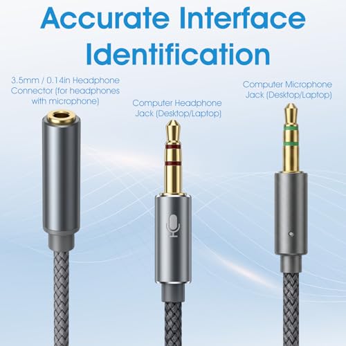 2PCS Headphone Mic Splitter, 3.5mm TRRS Female to Dual Male TRS Adapter
