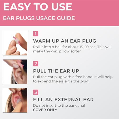 Peace&Quiet | PQ Silicone Ear Plugs for Sleeping - 15 Wax Earplugs for Sleep and Swimming, Soft Ear Covers for Sleeping, Wax Ear Plugs Noise Cancelling 32Db, Pink - color: Pink
