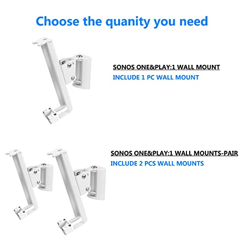 Wall Mounts Brackets-Pair Set(2PCS) for SONOS ONE/SONOS ONE SL/SONOS Play 1 Speaker (Include 2PCS,Swivel and Tilt,Compatible with Both SONOS ONE/ONE SL/SONOS Play 1,White Pair) - color: WHITE, size: Pair set