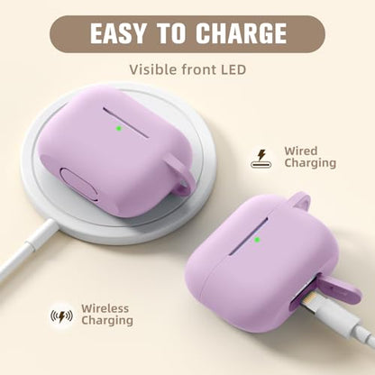 Hamile Compatible AirPods Pro Case Protective Silicone Case Shockproof Cover Skin for Apple AirPod Pro 2019 Charging Case, with Keychain, Lavender - color: Lavender