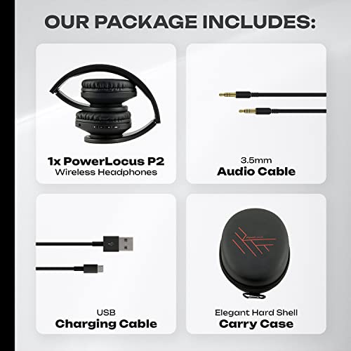 PowerLocus Bluetooth Over-Ear Headphones, Wireless Stereo Foldable Headphones Wireless and Wired Headsets with Built-in Mic, Micro SD/TF, FM for iPhone/Samsung/iPad/PC (Black) - color: Black