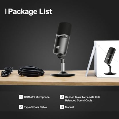 GVM Dynamic Microphone, XLR/USB Podcast Microphone with Mute Button, Monitoring Volume Control, Headphone Jack, Cardioid Gaming Mic, Vocal Mic for PC, MAC, Recording, Studio and Singing