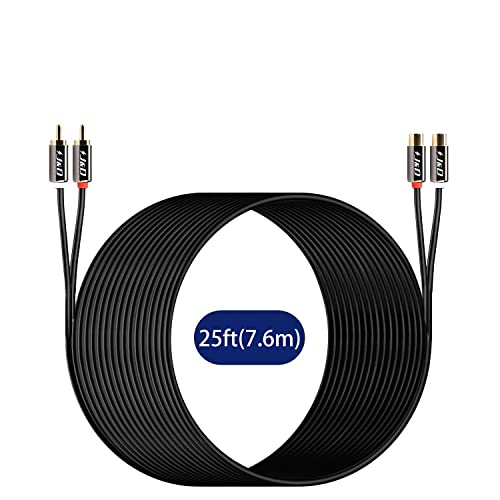 J&D 2 RCA Extension Cable, RCA Cable, Gold Plated Copper Shell Heavy Duty 2 RCA Male to Female Stereo Audio Extension Cable for Amplifiers, TV, 25 Feet - size: 25 Feet