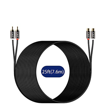 J&D 2 RCA Extension Cable, RCA Cable, Gold Plated Copper Shell Heavy Duty 2 RCA Male to Female Stereo Audio Extension Cable for Amplifiers, TV, 25 Feet - size: 25 Feet