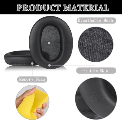 Aiivioll 2-in-1 WH-XB910N Replacement Ear Pads & Protective Earpad Covers for Sony WH-XB910N Headphones, Protein Leather Earmuffs with Silicone Earpad Covers (Black) - color: Black-with earpad covers