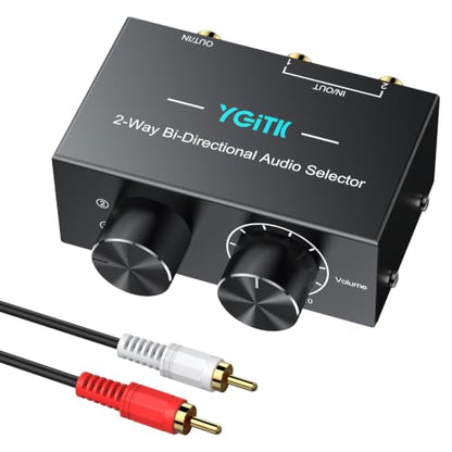 2-Way Stereo Audio Switcher 2-in-1-Out/ 1-in-2-Out Bi-Directional 3.5mm Aux & RCA L/R Audio Switch Selector Box with Off Button for Speaker Headphones Amplifiers CD Player Turntable Computer - size: 2 Way