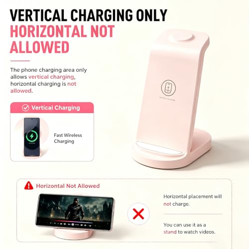 Wireless Charging Station for Samsung/Android, Fast Wireless Watch Charger Station Compatible for Samsung Galaxy S26 Ultra/S25/S24+/Z Flip 7/6 Fold 7/6, Watch8/7/Pro/Active 2 Galaxy Buds3/2 Pro(Pink) - color: Pink