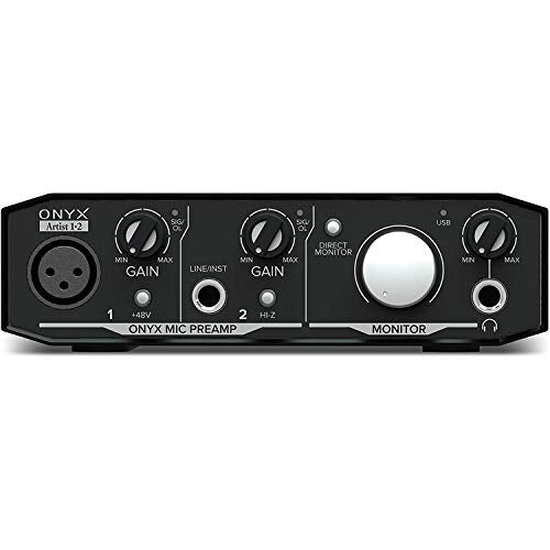 Mackie Onyx Artist 1-2 USB Audio Interface 2-in/2-out USB 2.0, 24-bit/192kHz, with 1 Onyx Mic Preamp and Zero-Latency Monitoring with Gravity Phone Holder and XLR, 1/4in Cable PK2 Bundle